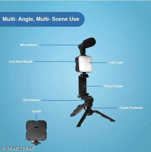 Vloggers Kit for Mobile Phones and Camera Recording with Full Equipment Kit with Tripod Stand 36 LED Light and Microphone for YouTube Videos Live Streamings