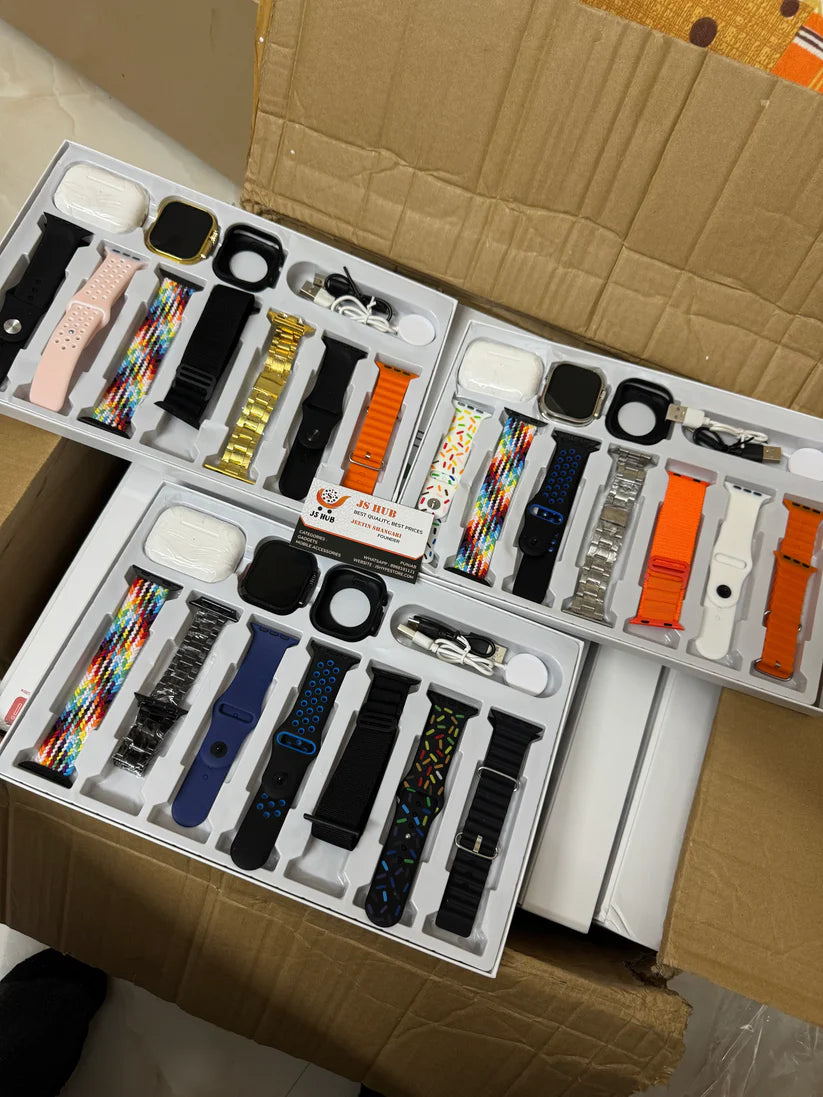 i20 Ultra Max Smartwatch + Wireless Earphones (10-in-1 Combo Set)